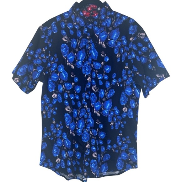 Rock Roll N Soul Blue Rose Button Down Shirt Small - Picture 1 of 10
